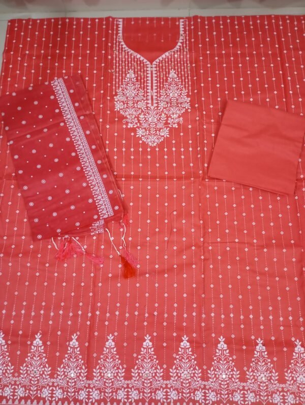 New Exclusive Block Ari Cotton Three Piece Red Colour