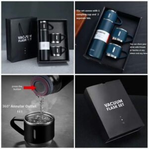 500Ml Vacuum Flask Stainless Steel with 3 Cup Set Keep Hot and Cold water